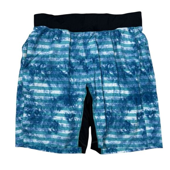 Lululemon Men’s Blue Striped T.H.E Lined 9” Athletic Shorts - Picture 1 of 9
